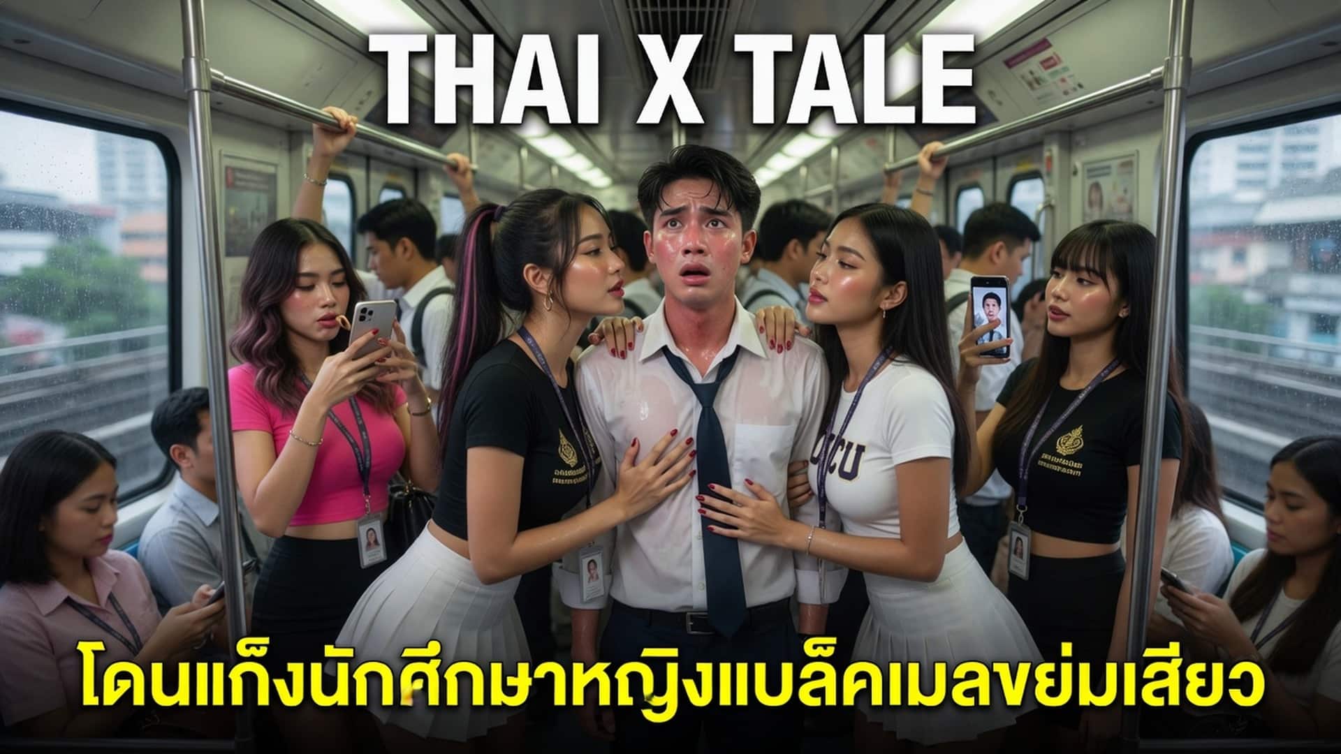 เรื่องเสียว โดนแก๊งนักศึกษาหญิงแบล็คเมลขย่มเสียว | ThaiXTale