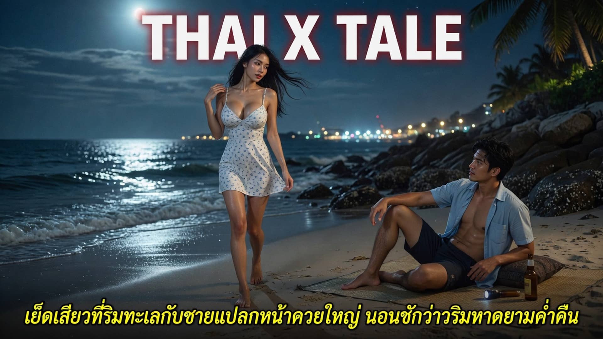 เย็ดเสียวที่ริมทะเลกับชายแปลกหน้าควยใหญ่ นอนชักว่าวริมหาดยามค่ำคืน