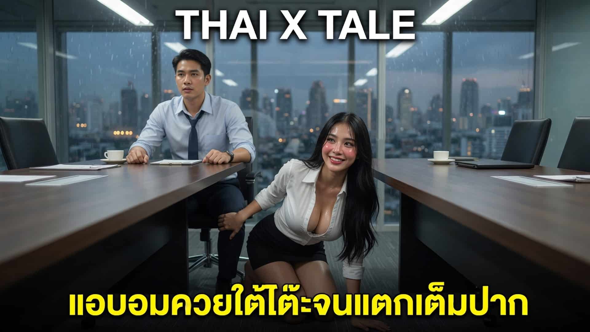 เรื่องเสียว แอบอมควยใต้โต๊ะจนแตกเต็มปาก | ThaiXTale