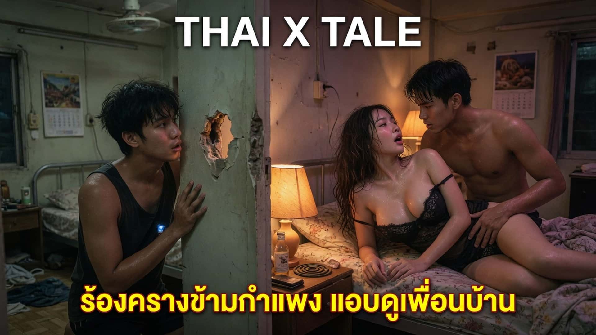 ร้องครางข้ามกำแพง แอบดูเพื่อนบ้านเย็ดกันผ่านรูกำแพง ควยใหญ่เย็ดเสียวจนเงี่ยนตาม