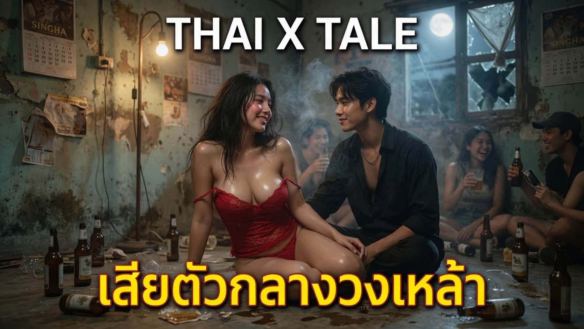 เรื่องเสียว เสียตัวกลางวงเหล้า วันรุ่นวัยเงี่ยน เลยโดนเย็ดหีจนน้ำควยเยิ้มหี | ThaiXTale